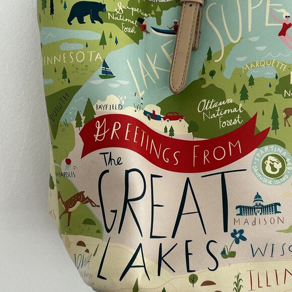 Spartina Great Lakes Tote Handbag Superior Erie Ontario Huron Map Travel - Picture 4 of 9